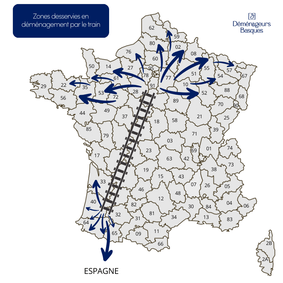 Zones que nous desservons en déménagement par le train